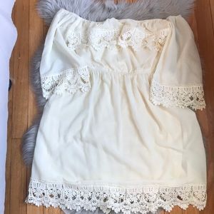 Off the shoulder cream lace dress
